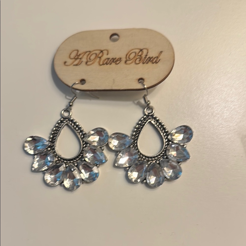 A Rare Bird Silver Teardrop Crystal Chandelier Earrings - Clear Aurora